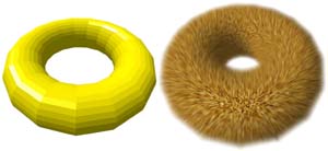 Torus before and after fur is applied